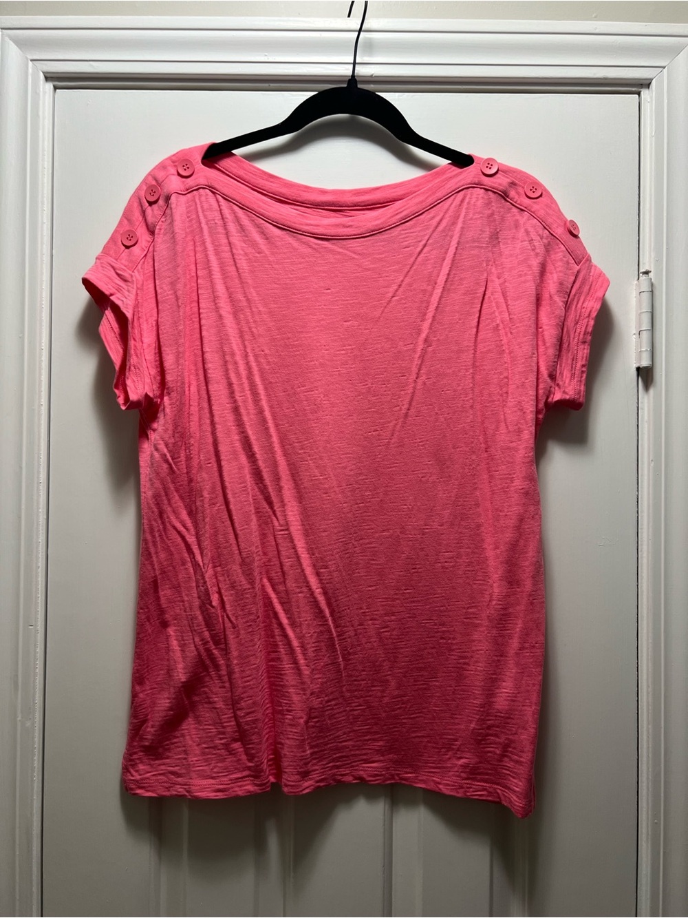 Talbots Bright Pink Short-Sleeve Button-Shoulder Tee Modal Cotton Blend